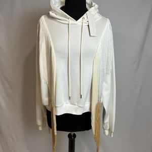 Stella McCartney Off White Hooded Sweatshirt with Ombré Fringe